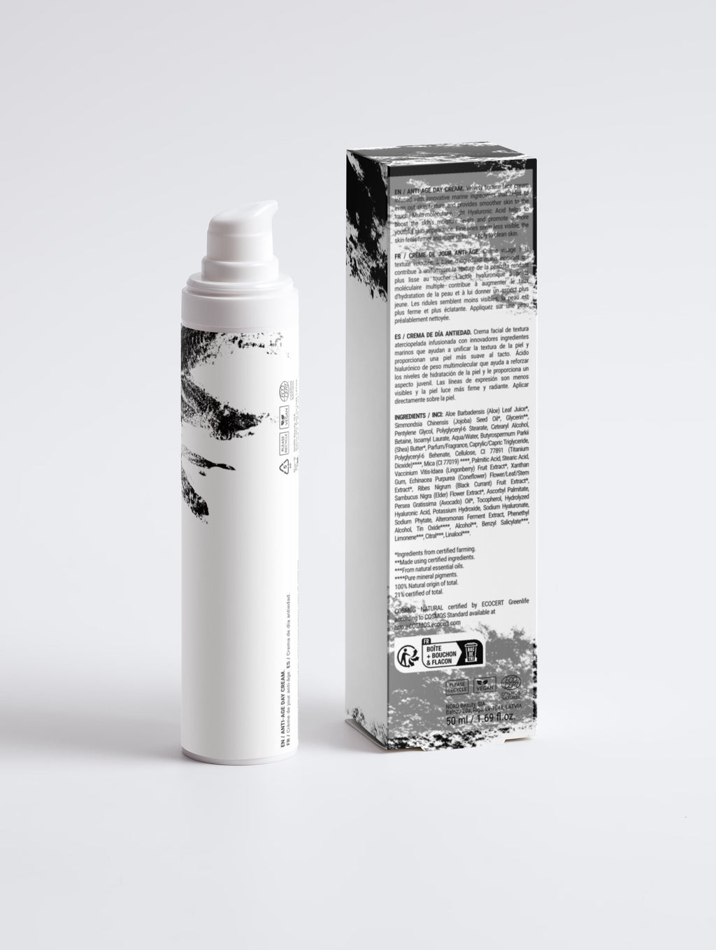 Anointed Garments Anti-Age Day Cream bottle and its black and white packaging box on a clean white background.
