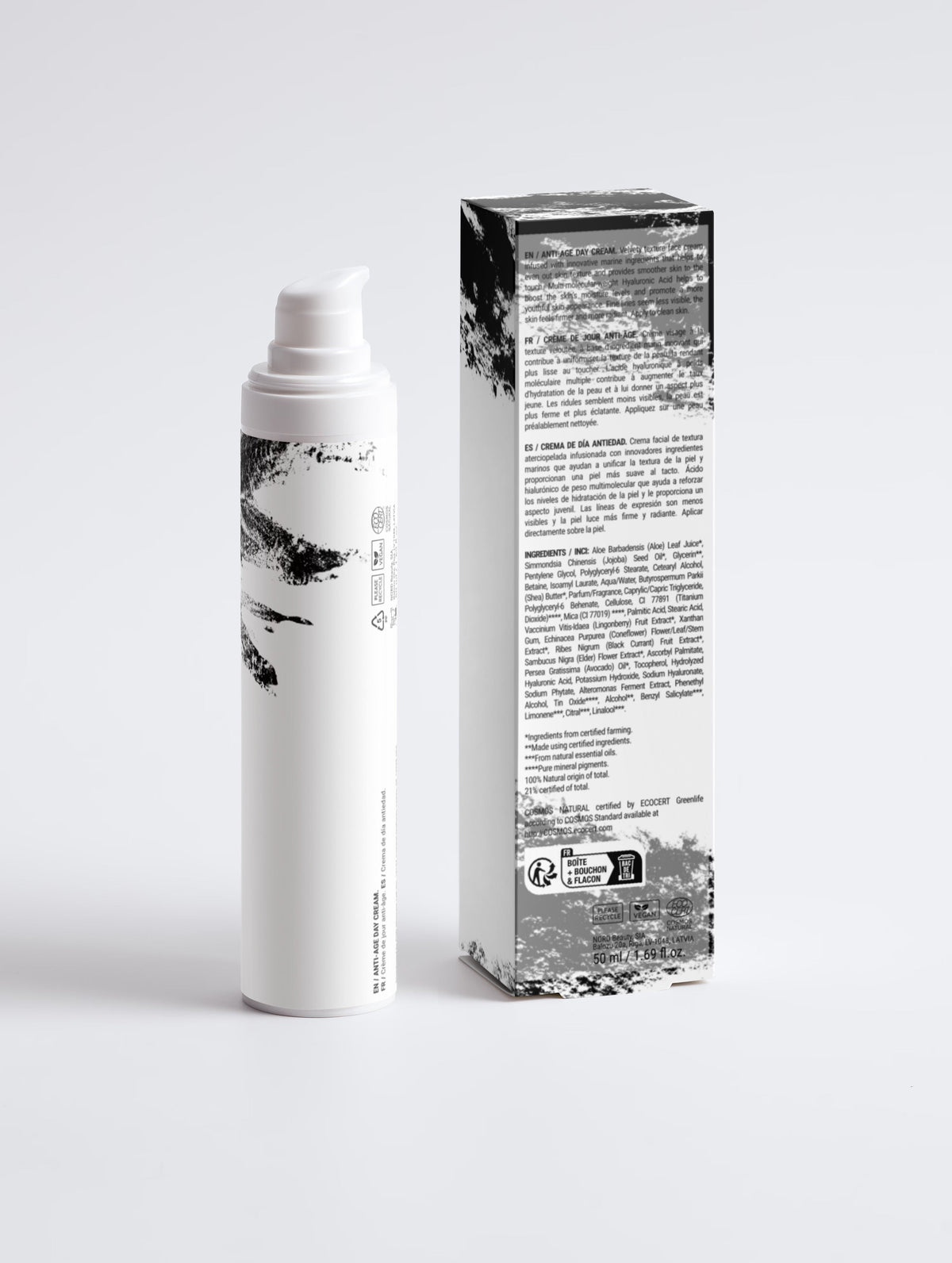 Anointed Garments Anti-Age Day Cream bottle and its black and white packaging box on a clean white background.