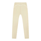 Anointed Garments high-waisted beige athletic leggings with white contrast piping detail for a modern sporty look.