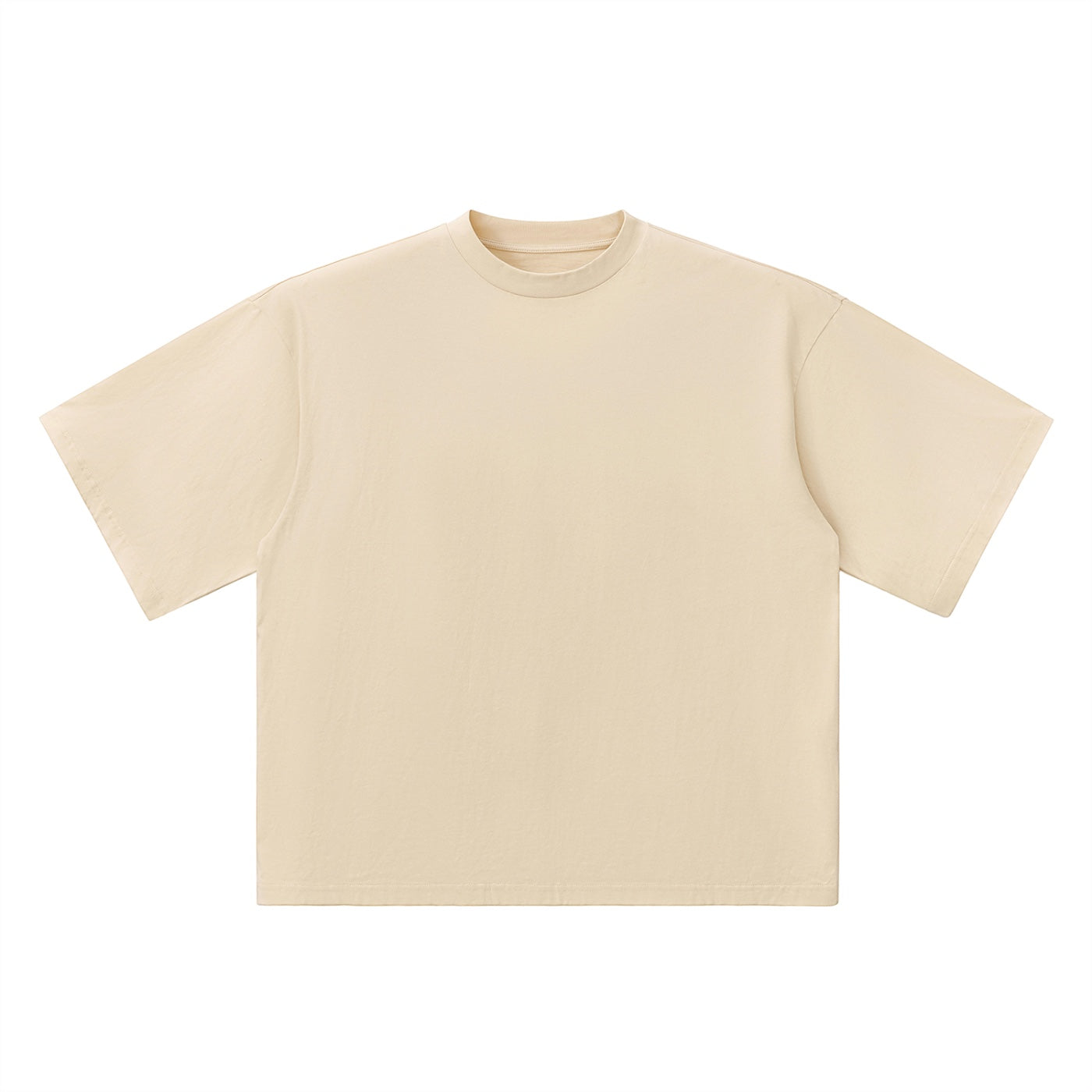 Anointed Garments beige cotton crewneck t-shirt with a relaxed boxy fit and drop shoulders.