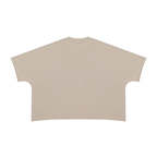 Anointed Garments beige heavyweight cotton t-shirt with a boxy fit and raw edge sleeves and hem, back view.