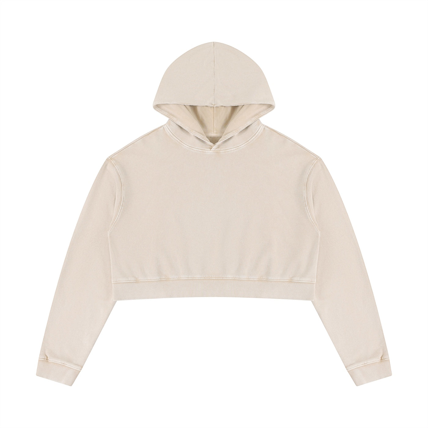 Anointed Garments cropped pullover hoodie in beige with a vintage mineral wash finish and heavyweight cotton fabric.