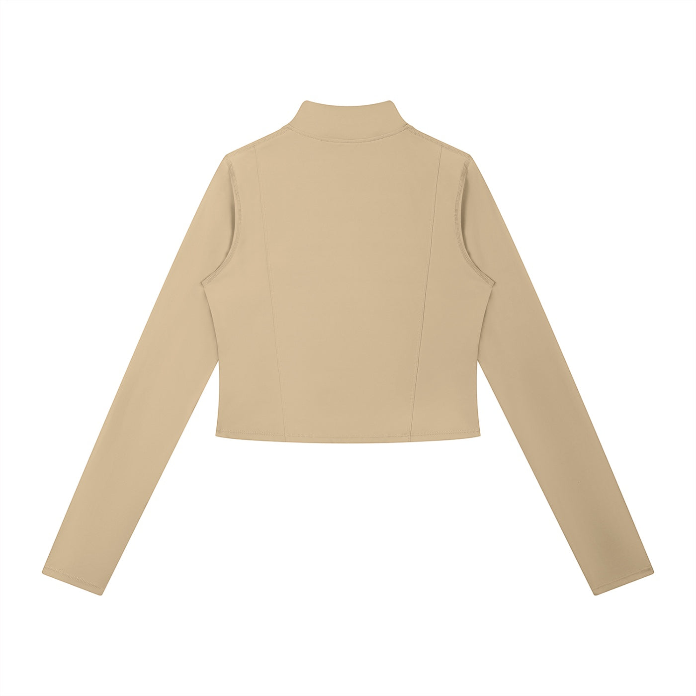 Anointed Garments beige cropped long sleeve mock neck zip up jacket with structured bodice detail