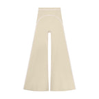 Anointed Garments high rise flared yoga pants in beige with white piping detail, made from stretchy polyamide blend.