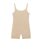 Anointed Garments sleeveless beige bodysuit romper with a scoop neckline and form-fitting nylon-elastane stretch fabric.