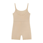 Anointed Garments sleeveless beige one-piece bodysuit romper with a scoop neckline and form-fitting nylon blend fabric.