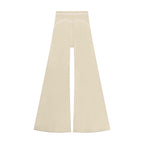 Anointed Garments high-waisted wide-leg trousers in beige with elegant white contrast piping detail.