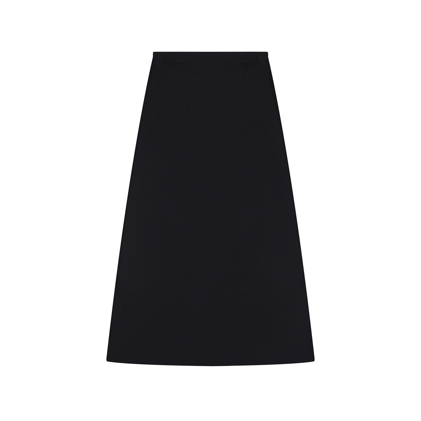 Anointed Garments black A-line midi skirt in soft rayon blend fabric with a minimalist design.