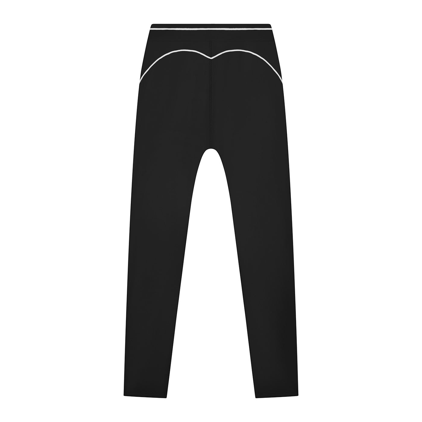 Anointed Garments black high-waisted athletic leggings with white contrast piping details for a flattering fit.