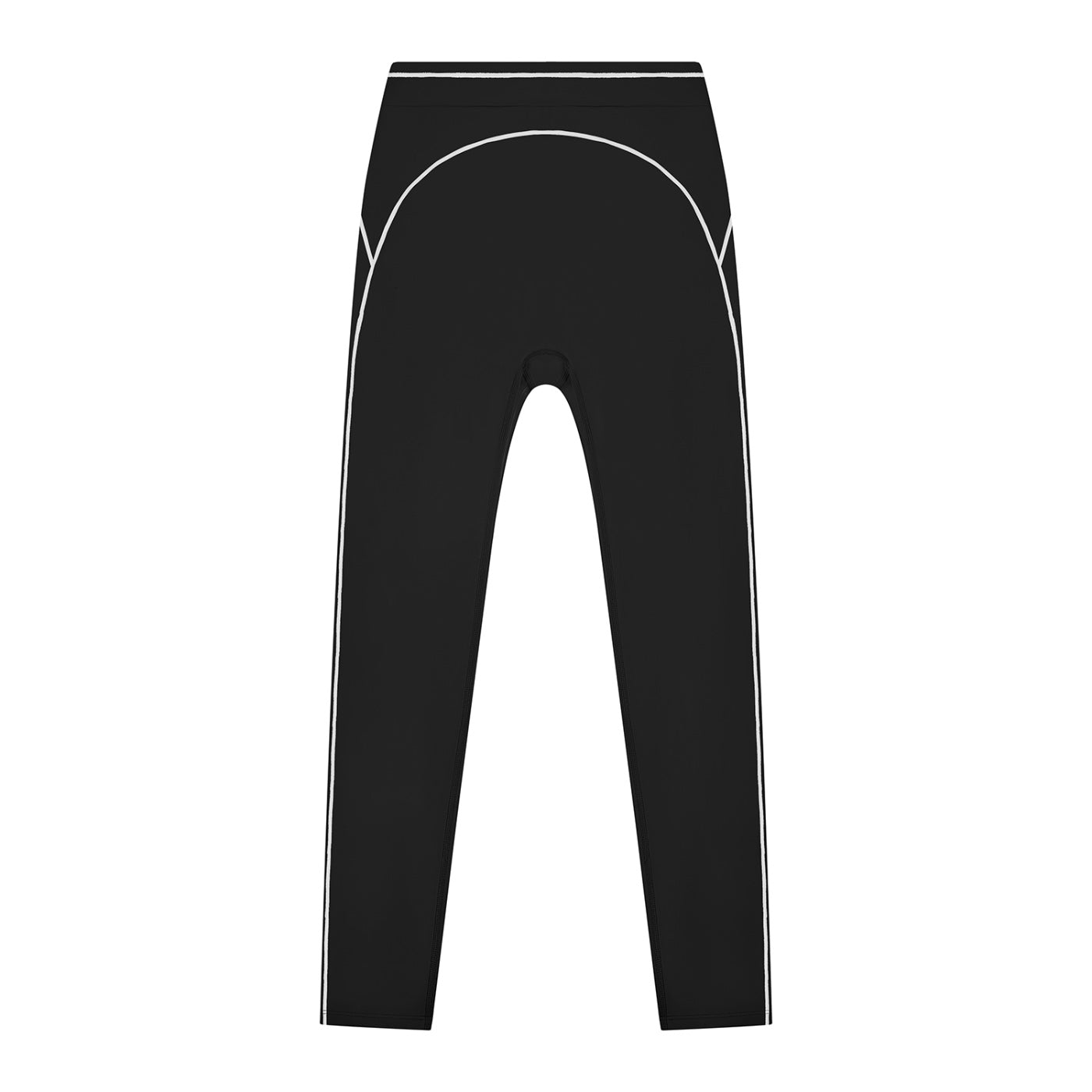 Anointed Garments black high-waisted athletic leggings with white contrast piping for gym and yoga workouts.