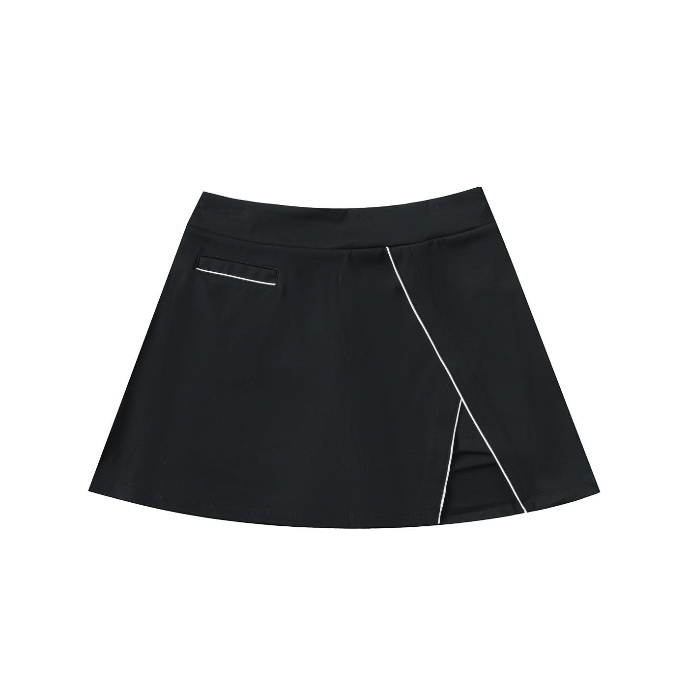 Anointed Garments black high-waist A-line athletic skirt with white trim detail and side pocket