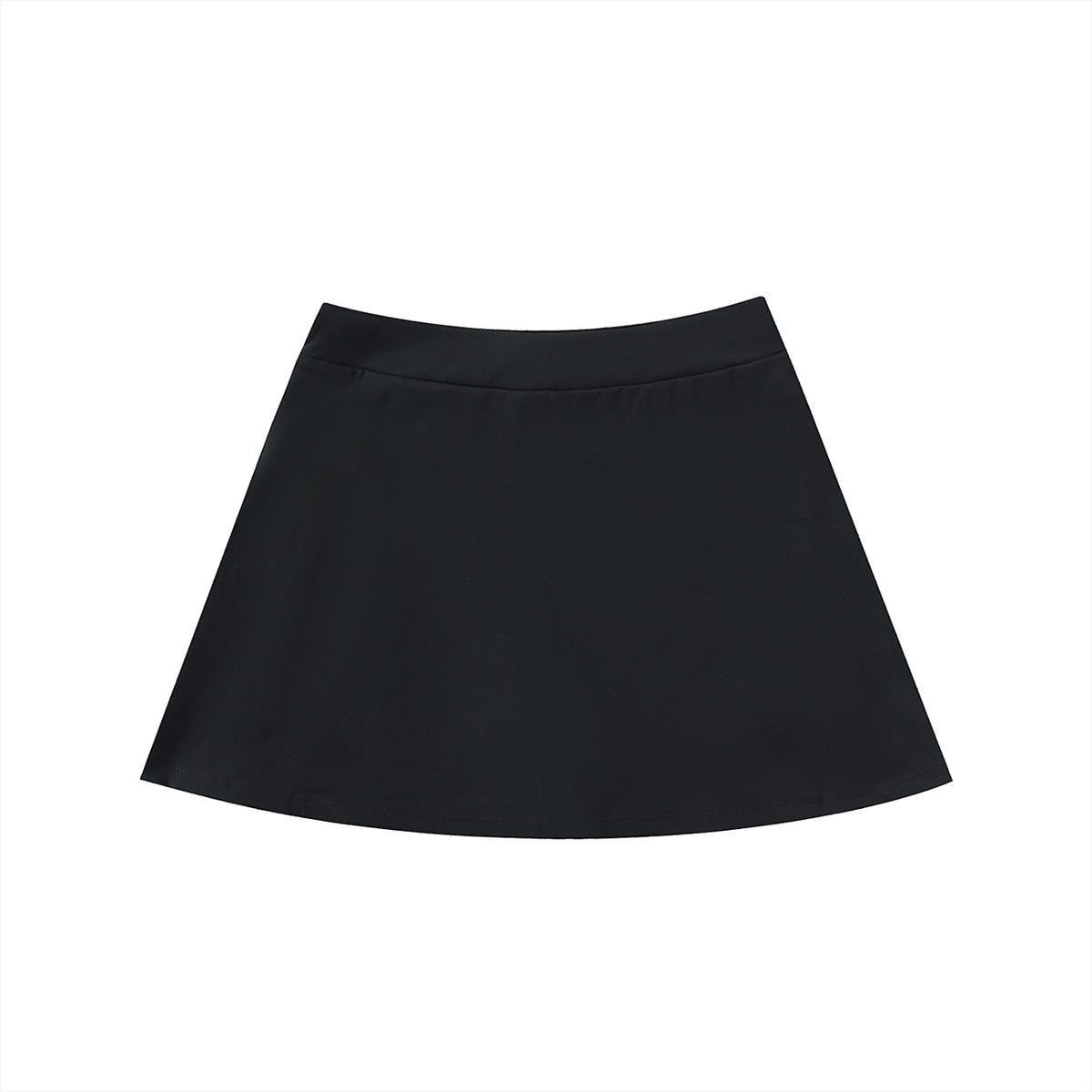 Anointed Garments black athletic performance skort made from moisture-wicking nylon spandex blend with built-in liner.