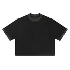 Anointed Garments unisex black mineral washed boxy cotton t-shirt with drop shoulders and camo trim details.