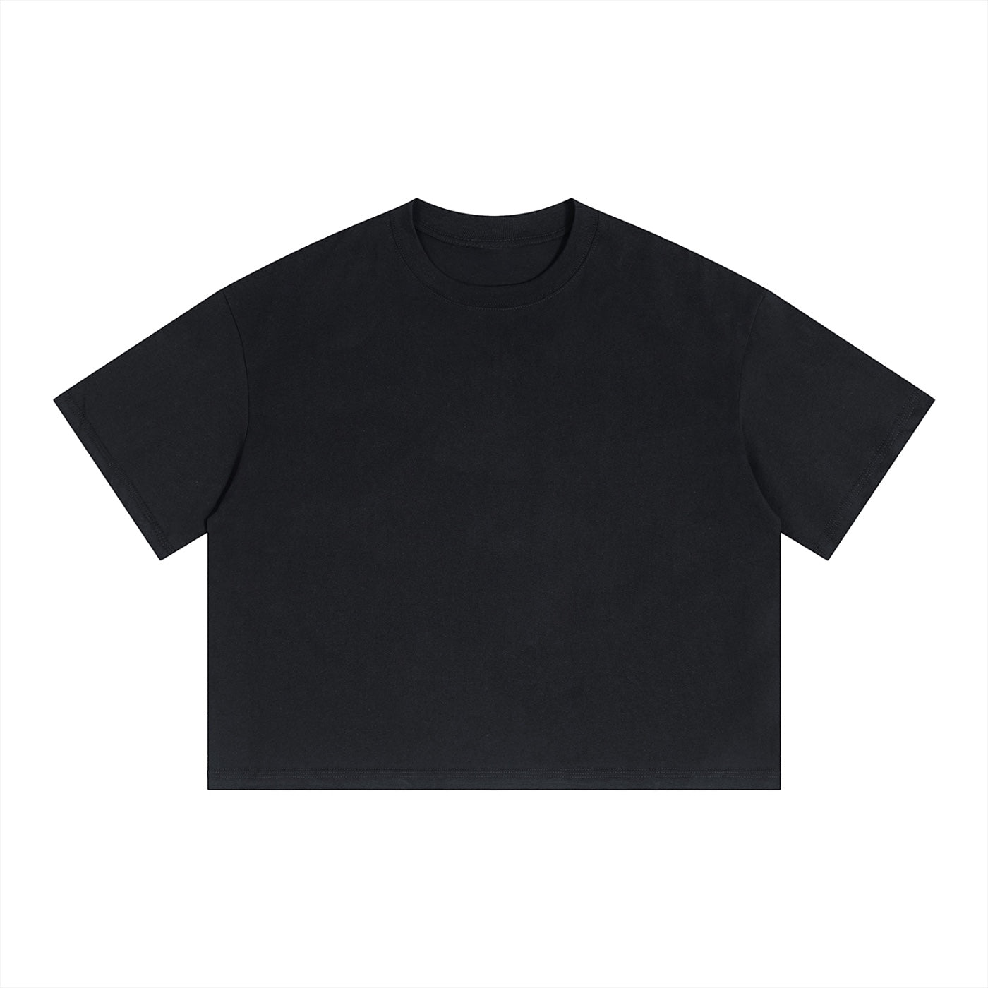Anointed Garments unisex black cotton crop t-shirt with a boxy fit, drop shoulders, and a classic round neck.