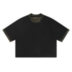 Anointed Garments unisex black mineral washed boxy cotton t-shirt with camo panel details and drop shoulders.