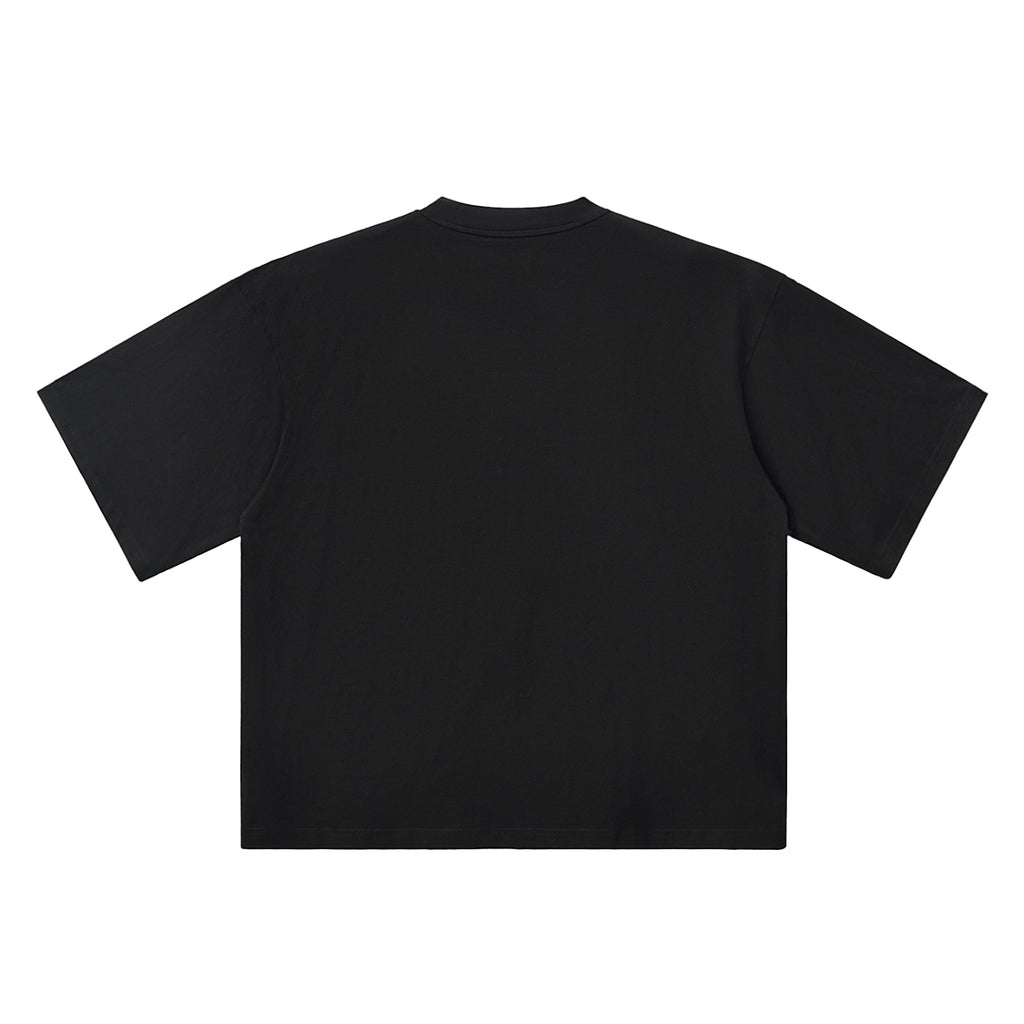 Back view of Anointed Garments Essential boxy fit crewneck t-shirt in black heavyweight cotton