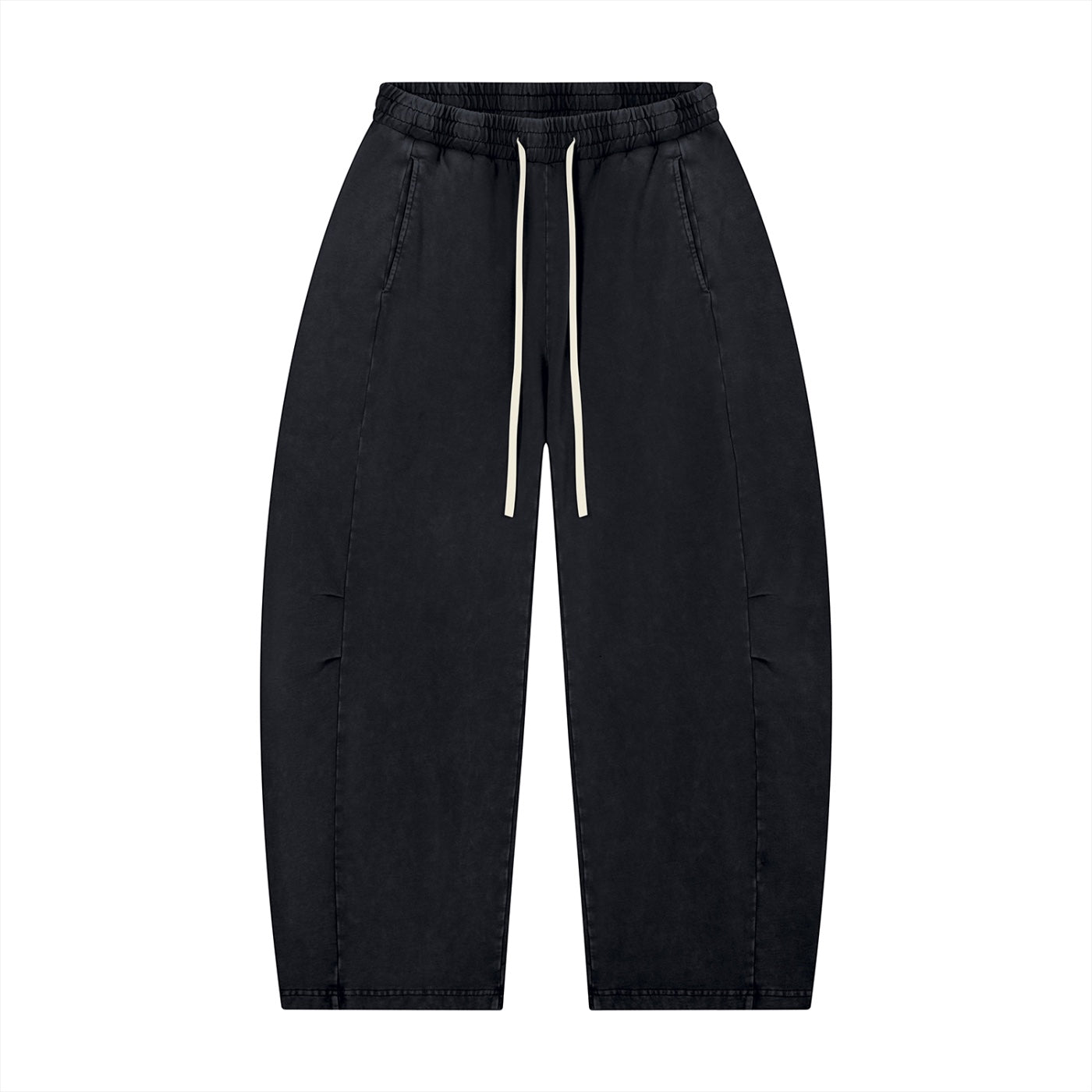 Anointed Garments relaxed fit black cotton lounge pants with a vintage wash, elastic waistband, and contrasting drawstring.