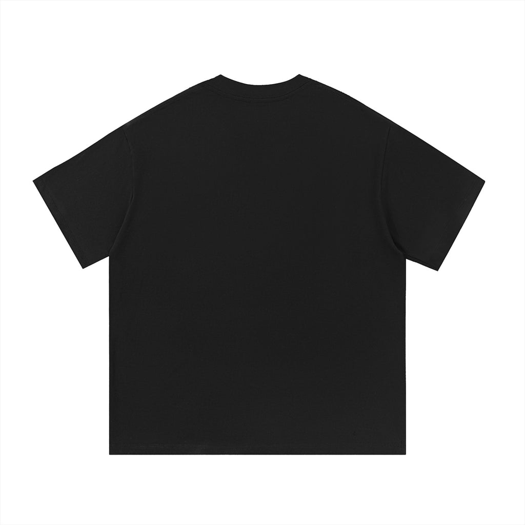 Back view of a plain black Anointed Garments short-sleeve cotton t-shirt with a round neck and relaxed fit.