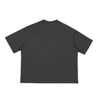Back view of a black Anointed Garments boxy cotton tee with drop shoulders and a relaxed fit.