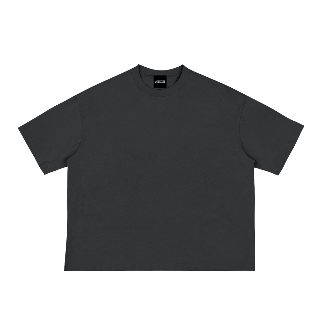Anointed Garments black boxy cotton tee with drop shoulders and a relaxed fit on a plain white background.