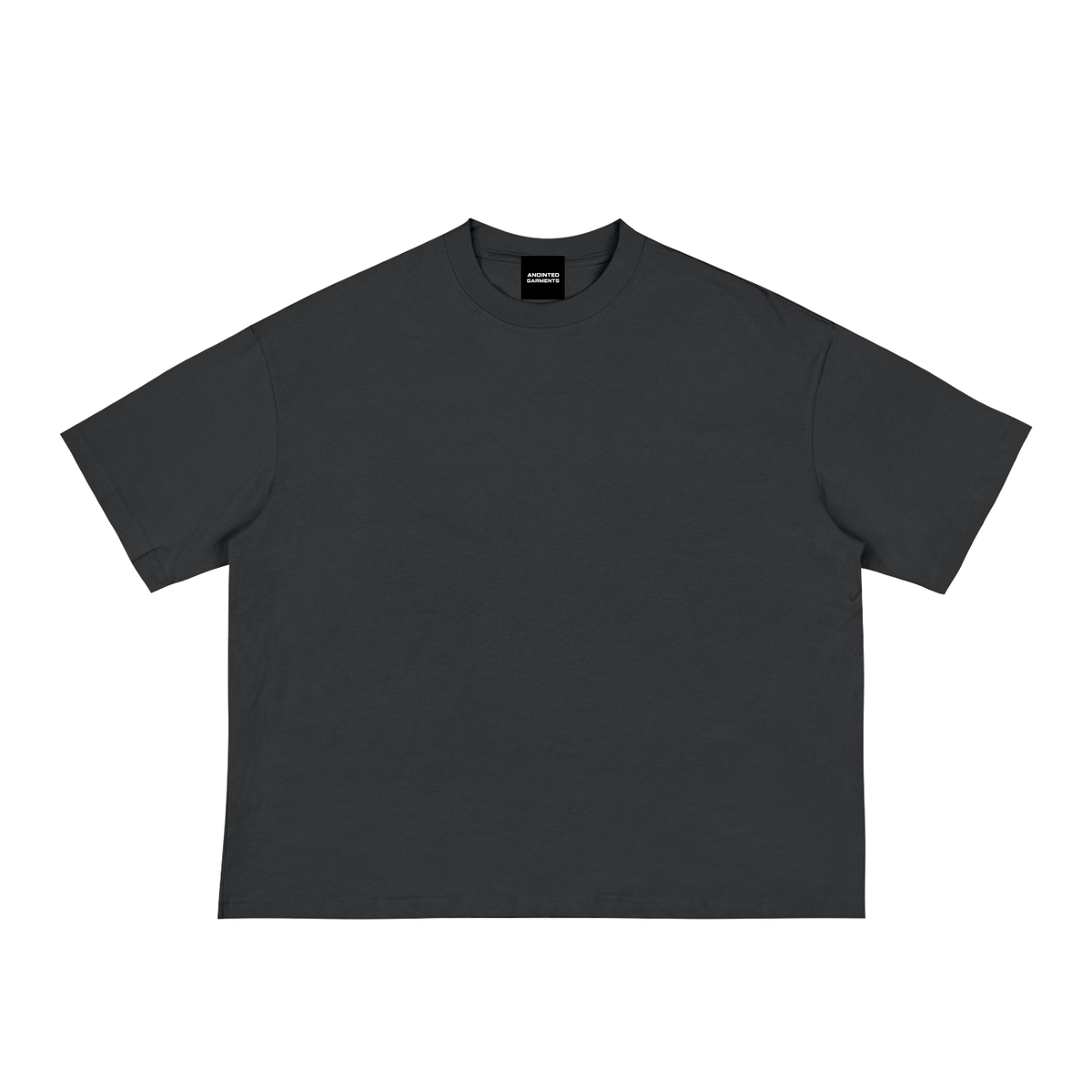 Anointed Garments black boxy cotton tee with drop shoulders and a relaxed fit on a plain white background.