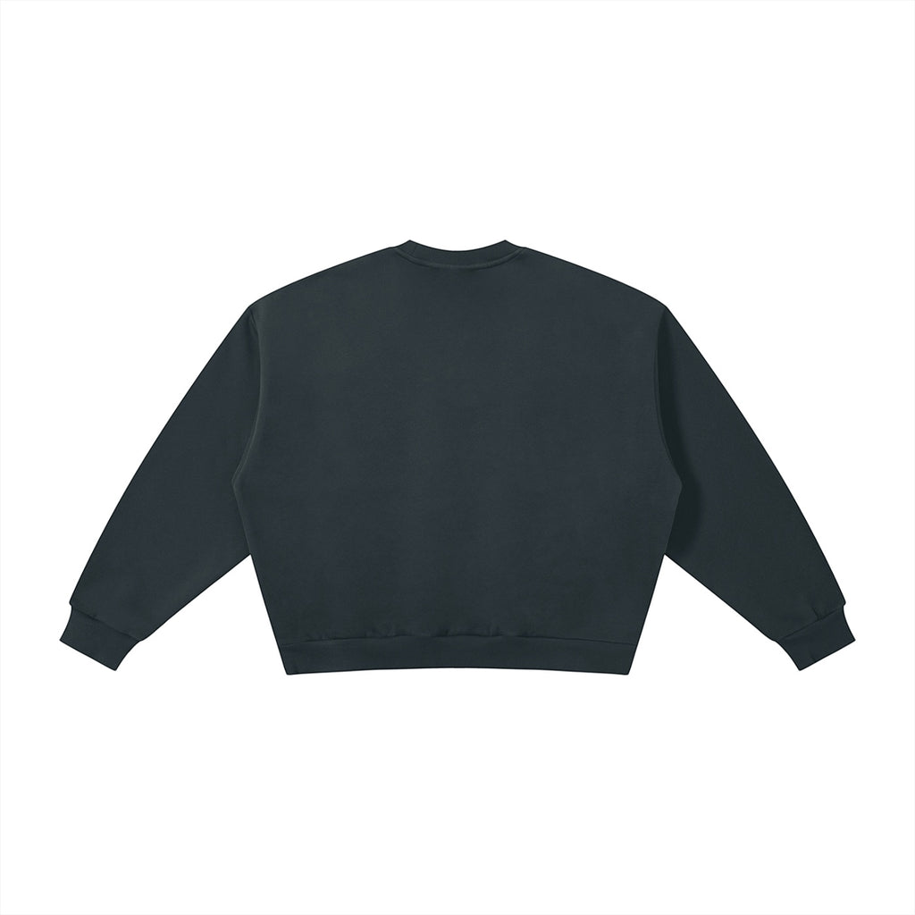 Anointed Garments black heavyweight cotton blend crewneck sweatshirt with ribbed cuffs and hem, back view.