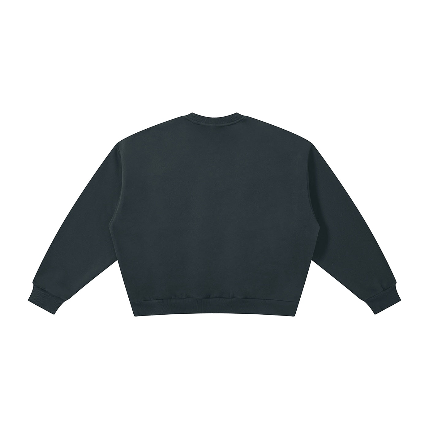 Anointed Garments black heavyweight cotton blend crewneck sweatshirt with ribbed cuffs and hem, back view.