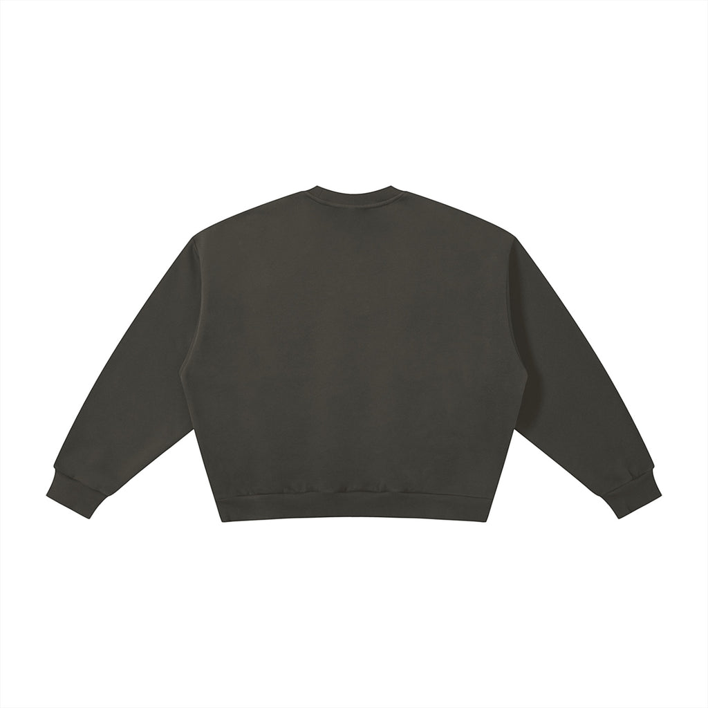 Anointed Garments Essential black crewneck sweatshirt with a relaxed fit, ribbed cuffs, and hem, back view.