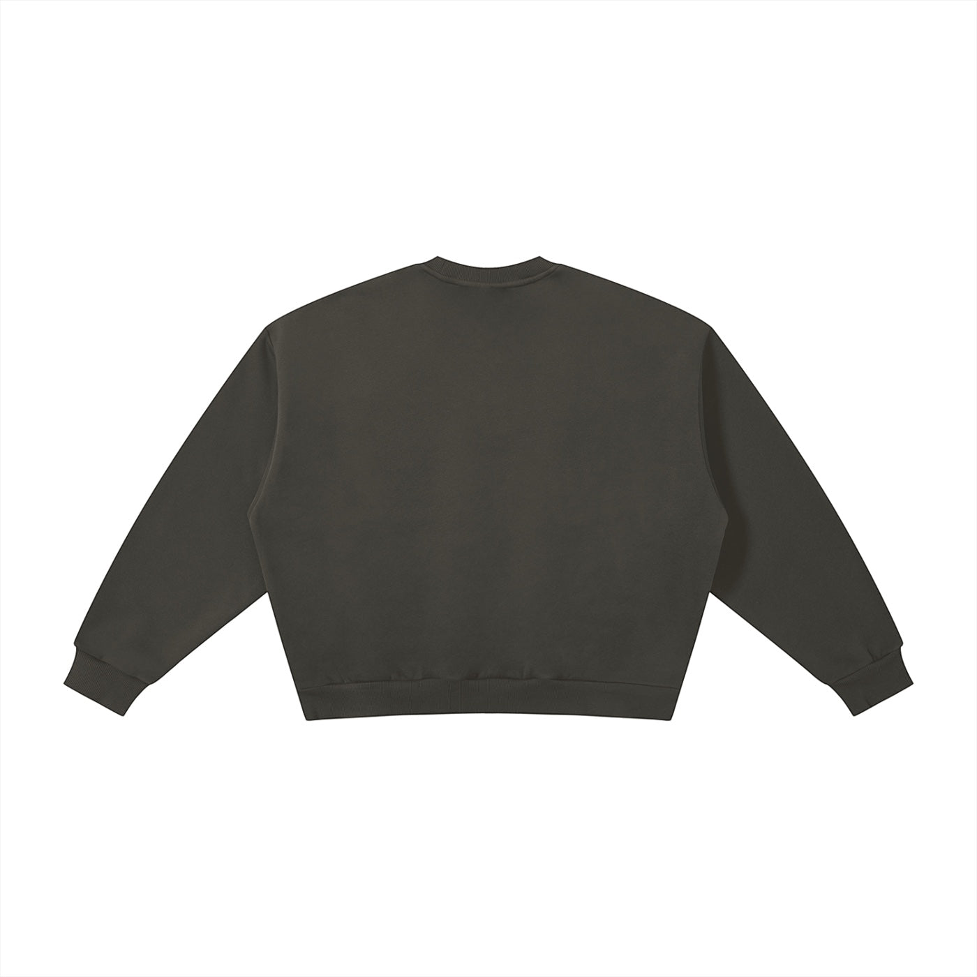 Anointed Garments Essential black crewneck sweatshirt with a relaxed fit, ribbed cuffs, and hem, back view.