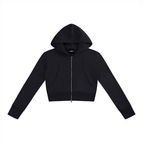 Anointed Garments black cotton blend slim crop full zip hoodie with long sleeves and hood