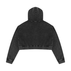 Back view of Anointed Garments black mineral wash cropped pullover hoodie in heavyweight cotton with ribbed cuffs.
