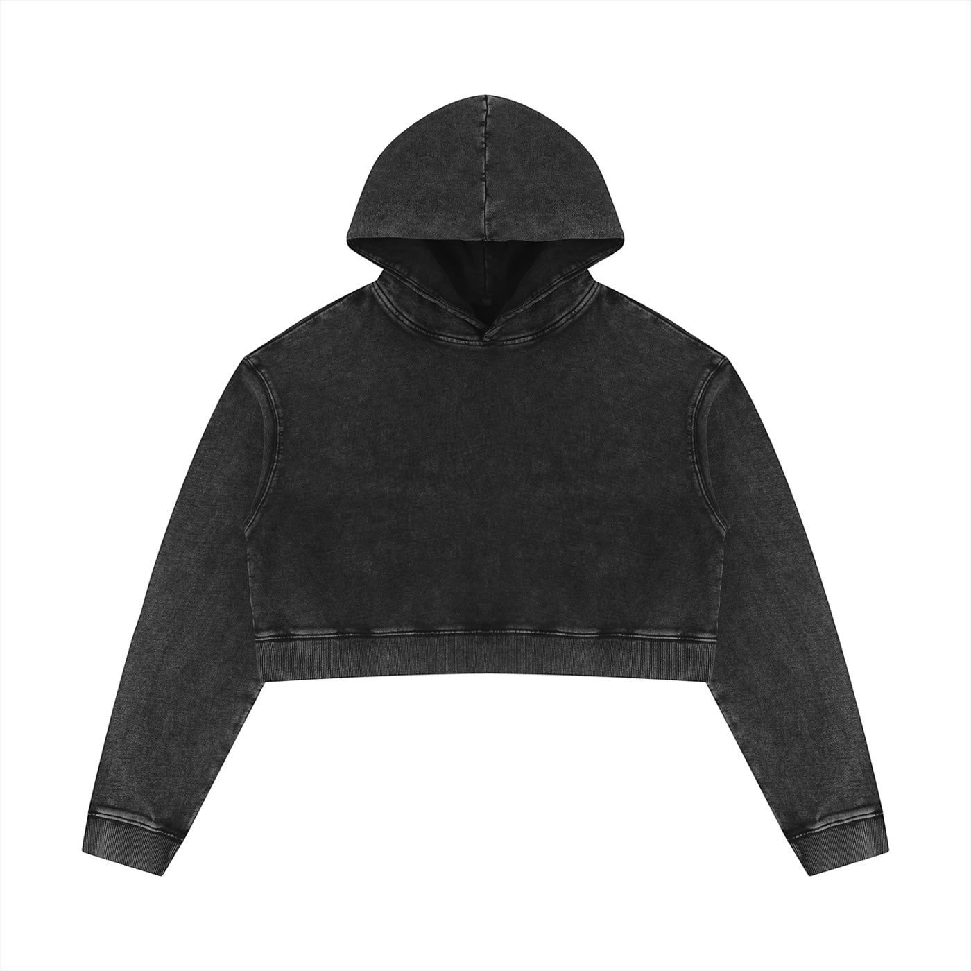 Anointed Garments cropped pullover hoodie in black with a vintage mineral wash finish and heavyweight cotton fabric.