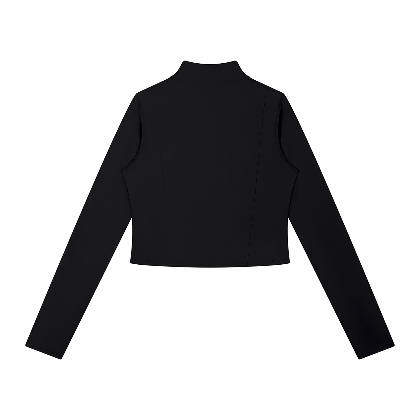 Anointed Garments black cropped long sleeve mock neck jacket with a structured athletic fit and back view.