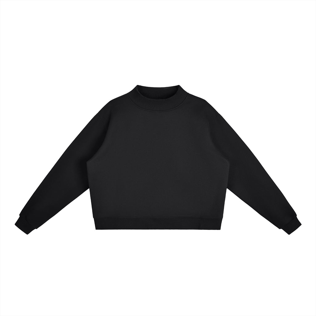 Anointed Garments black cropped mock-neck sweatshirt with drop shoulders and long sleeves in a thick cotton blend.