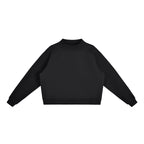 Anointed Garments black cropped mock-neck sweatshirt with drop shoulders and long sleeves in a thick cotton blend.