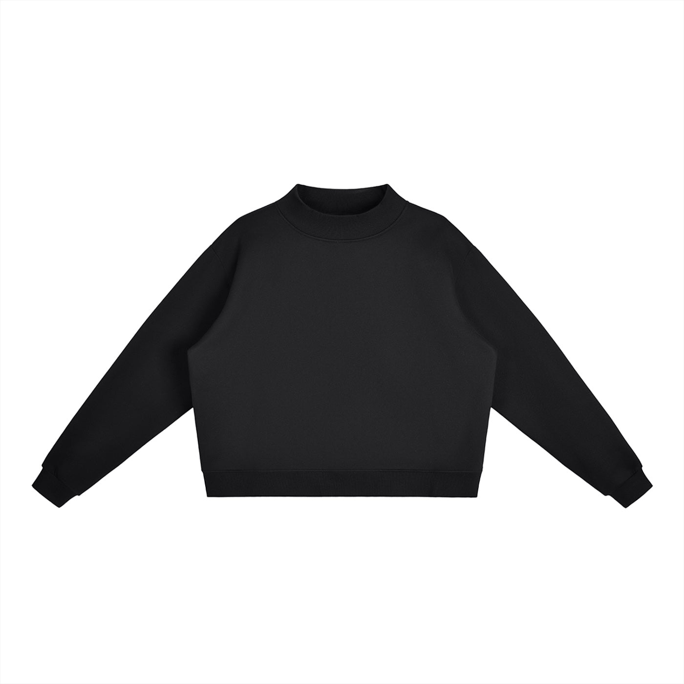 Anointed Garments black cropped mock-neck sweatshirt with drop shoulders and long sleeves in a thick cotton blend.