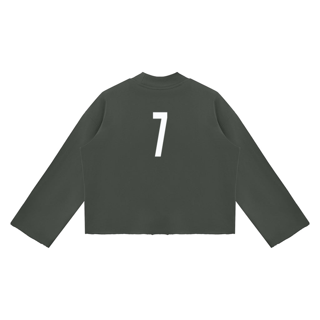 Anointed Garments signature black cropped crewneck sweatshirt with a white number 7 graphic on the back
