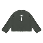 Anointed Garments signature black cropped crewneck sweatshirt with a white number 7 graphic on the back