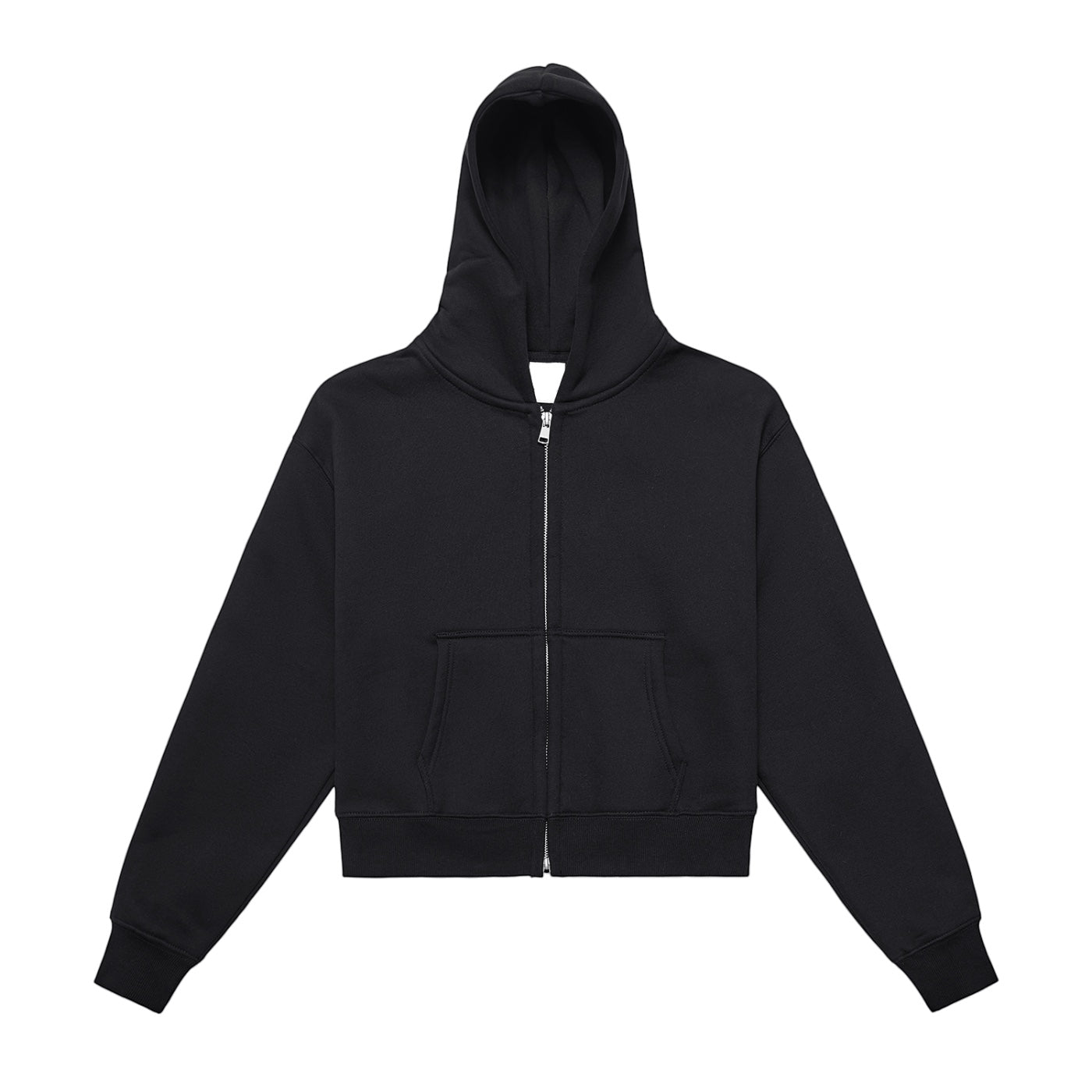 Anointed Garments black cropped zip-up hoodie made from a thick cotton-blend fleece with a drop shoulder design.