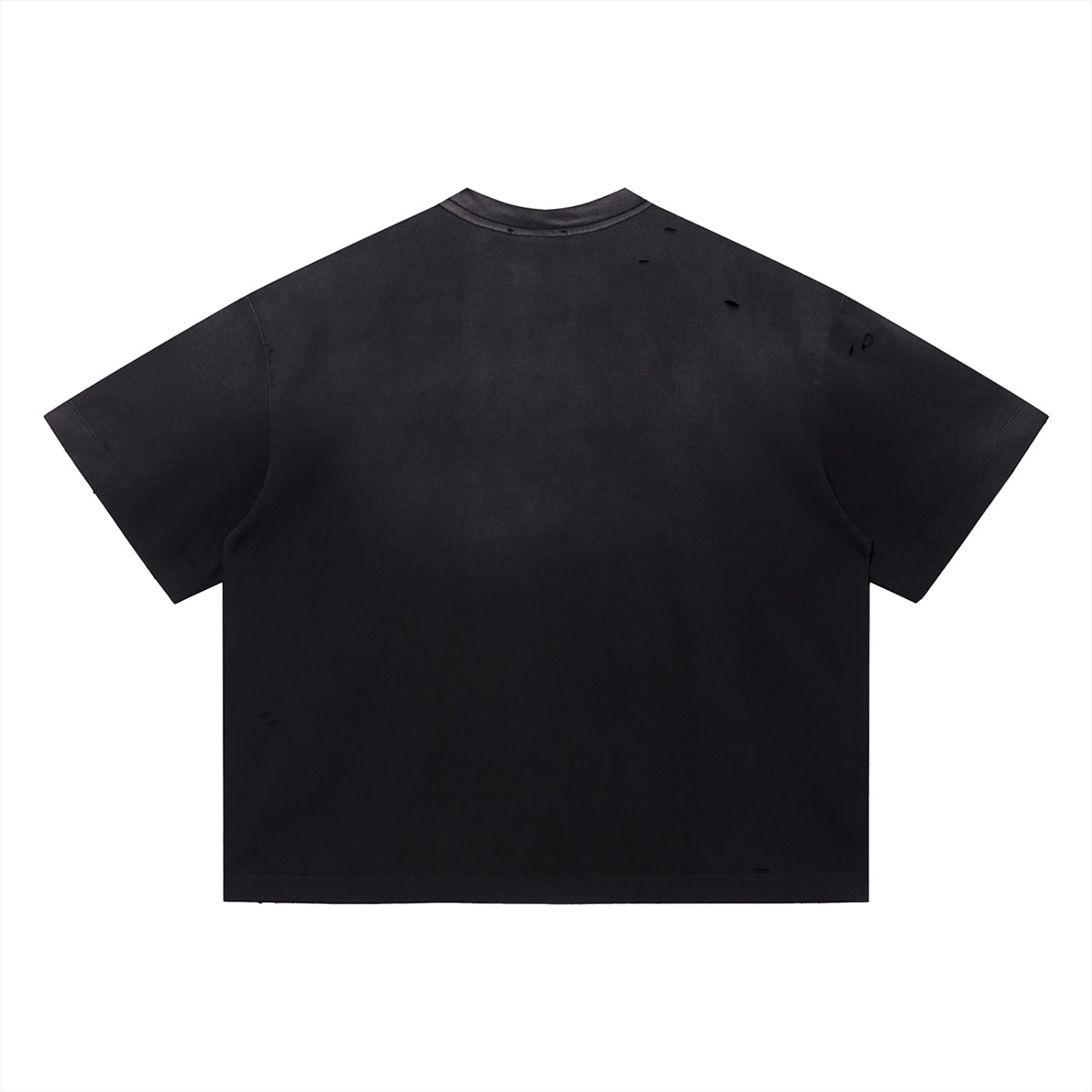 Anointed Garments heavyweight black cotton crewneck t-shirt with distressed frayed detailing on the back