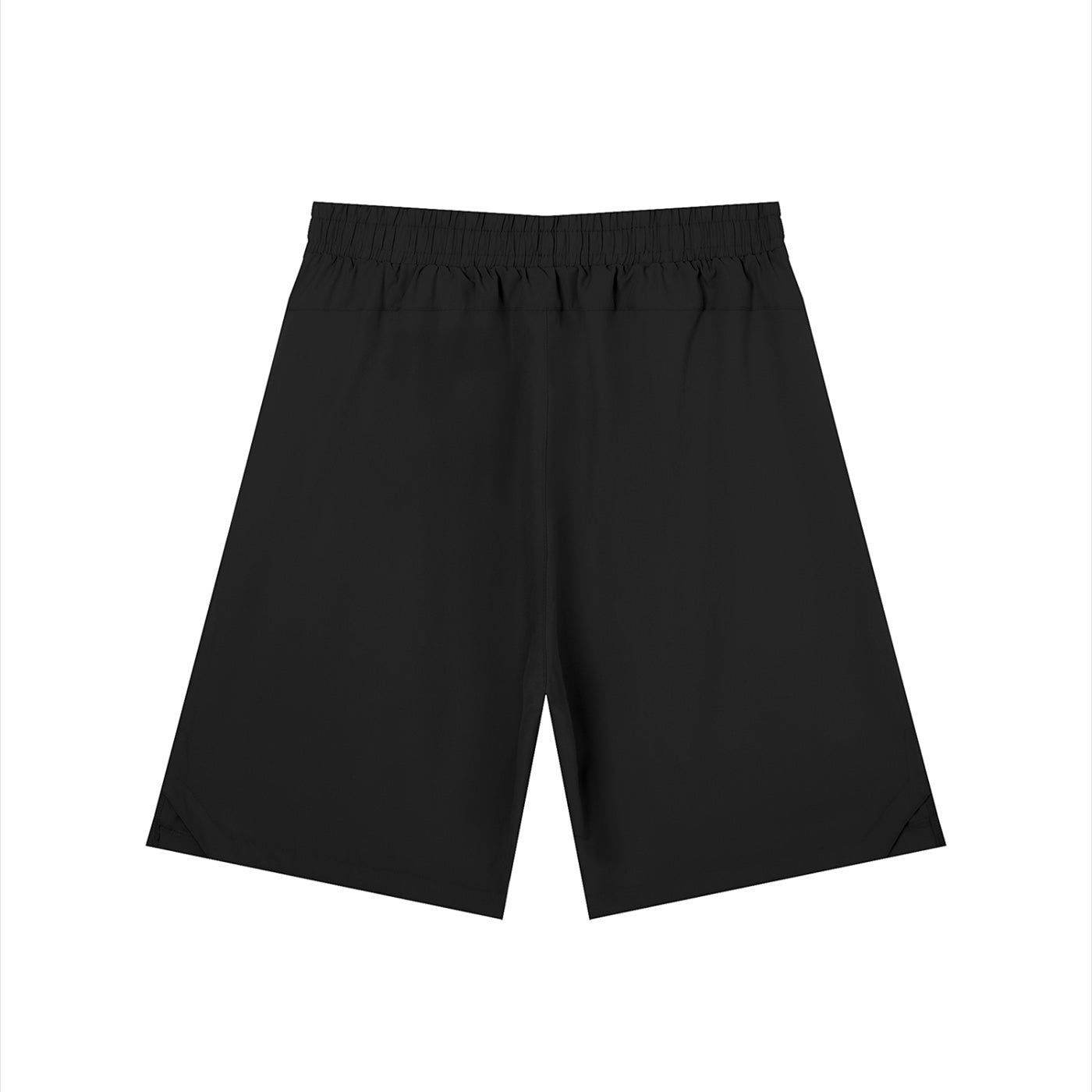 Anointed Garments men's black casual shorts featuring an elastic waistband and drawstring in a polyester blend fabric.