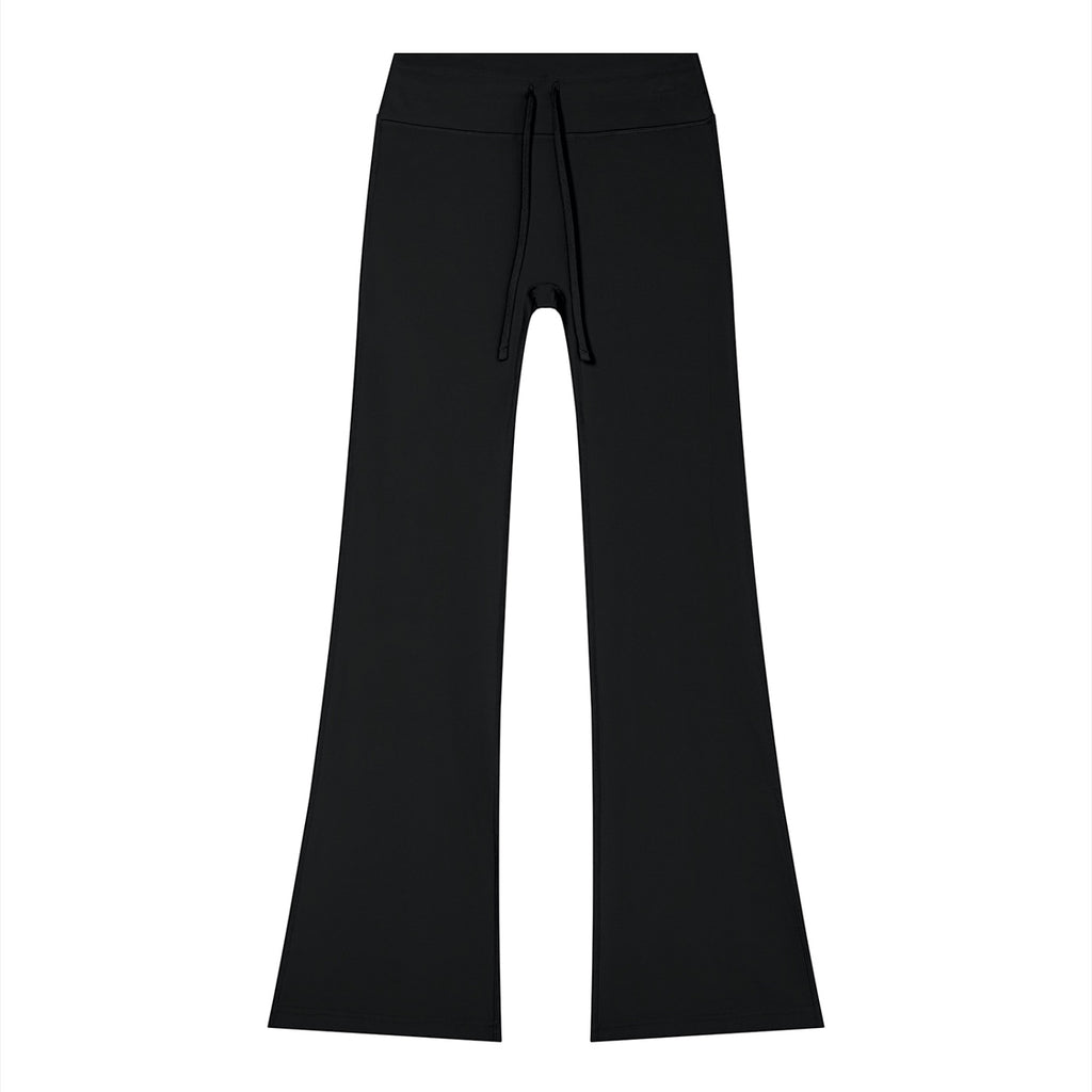 Anointed Garments black flared yoga pants with a drawstring waist made from a nylon-spandex blend.