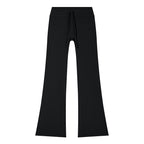 Anointed Garments black flared yoga pants with a drawstring waist made from a nylon-spandex blend.