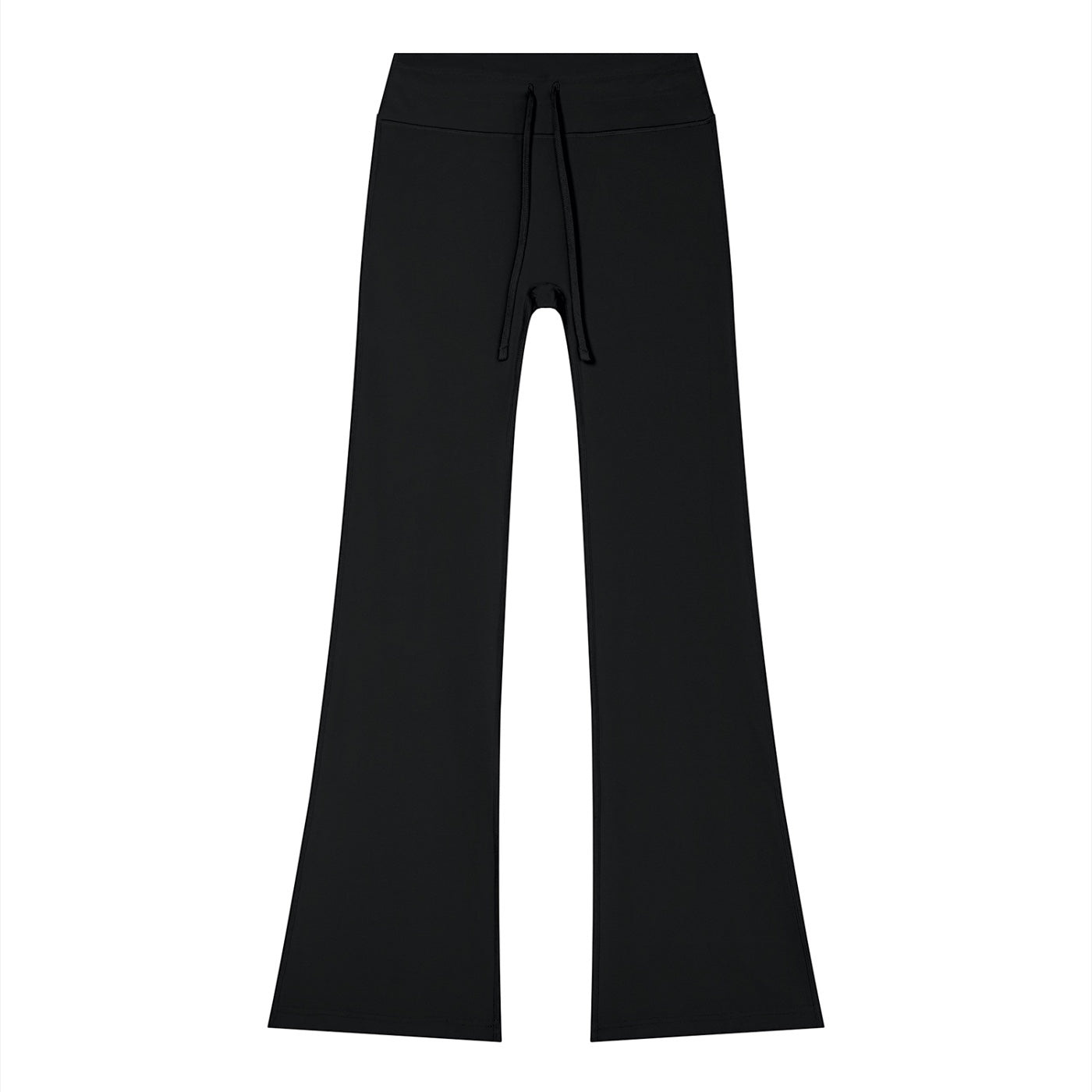 Anointed Garments black flared yoga pants with a drawstring waist made from a nylon-spandex blend.