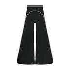 Anointed Garments women's black high-rise flared yoga pants with white piping detail on a white background.