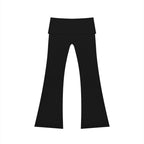 Anointed Garments black high rise flared yoga pants made from nylon and spandex blend for gym and casual wear.