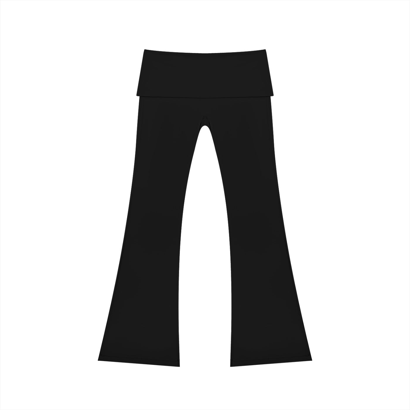 Anointed Garments black high rise flared yoga pants made from nylon and spandex blend for gym and casual wear.