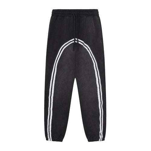 Anointed Garments black fleece jogger sweatpants with sun fade effect, drawstring waist, and white contrast tape detail