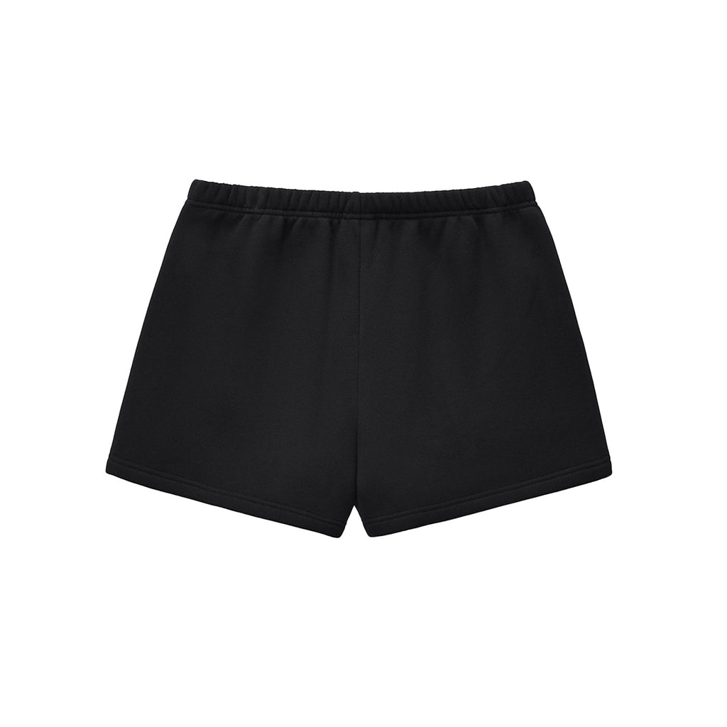 Anointed Garments black fleece lounge shorts with an elasticated waistband and minimalist casual design.