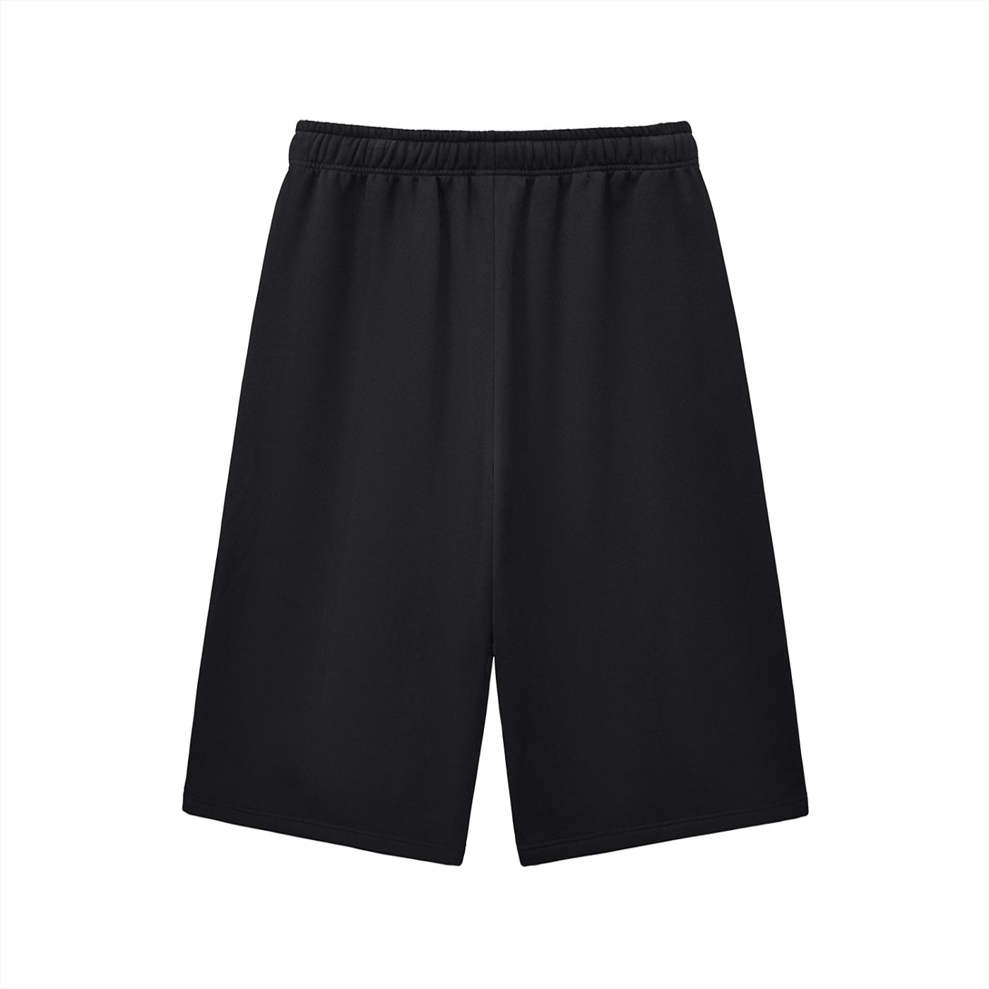 Anointed Garments black fleece lounge shorts with an elastic drawstring waistband and deep side pockets.